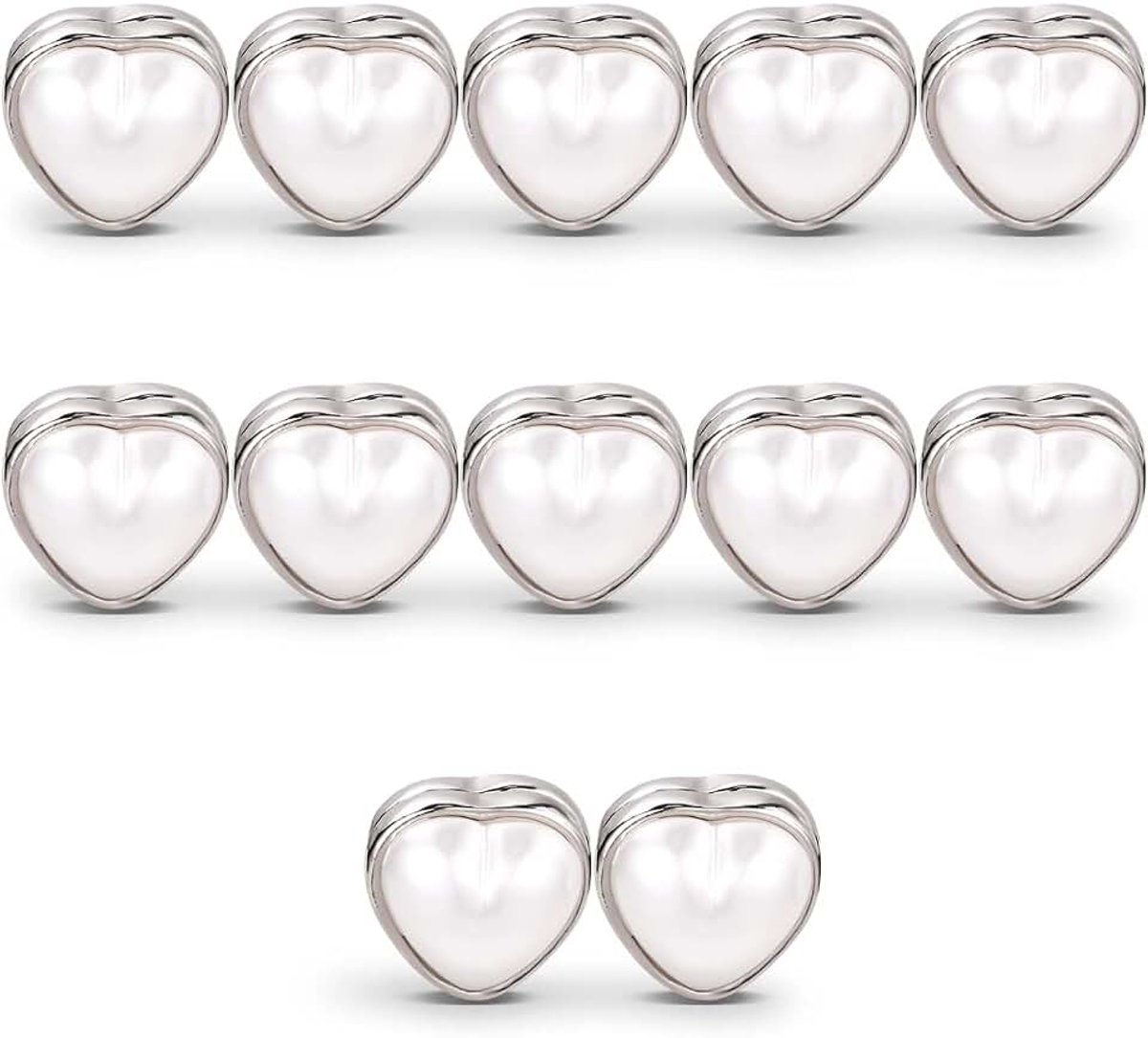 12 Sets Bruiloftssluiergewichten, Zilver Magnetische Parels Dubbelzijdig Parelmagneten Kunstmatige Parels Sterke Hijabmagneten voor Trouwjurk Kleding Sjaals Dames Meisjes Bruids (Liefde)