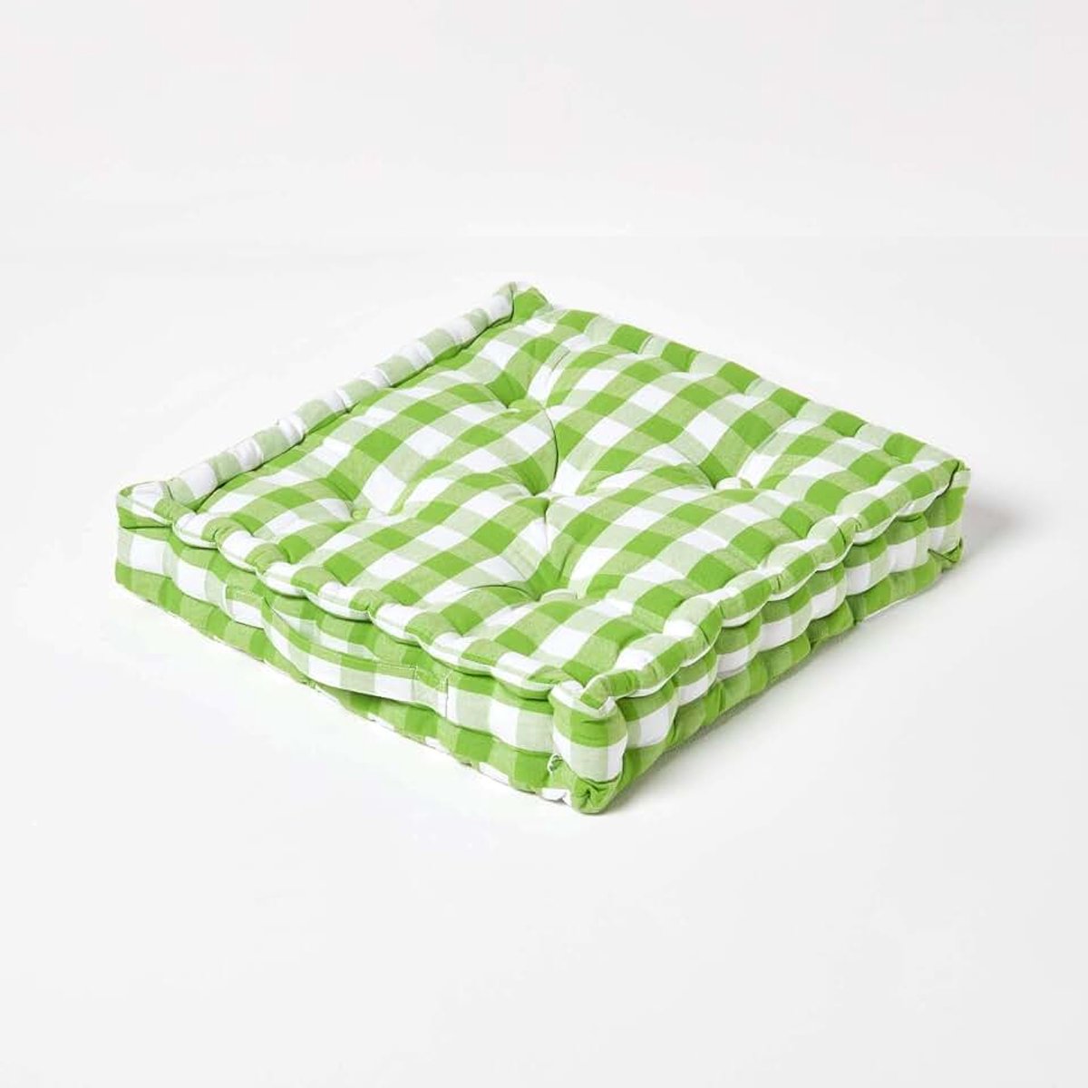 Zitkussen 40 x 40 cm, groen-wit geruit vloerkussen Gingham, extra dik stoelkussen met ruitpatroon, zitkussen van 100% katoen met polyester vulling, zitverhoging, 10 cm hoog