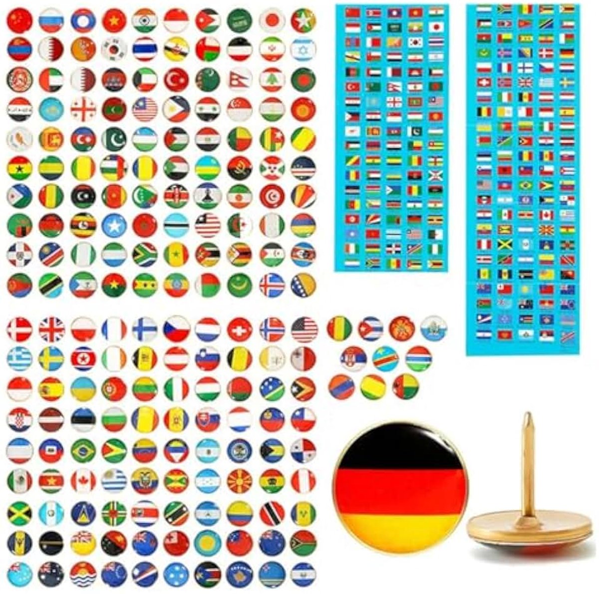 200 Stuks Nationale Vlag Duimkopspijkers Roestvrij Staal Helder Patroon Doos Verpakt Kantoor Decoratie Land Vlag Push Pins met Gids Papier