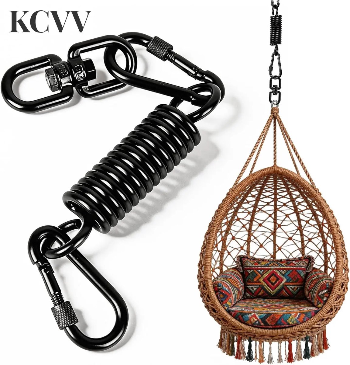 Hangmathaken-plafondhaak-plafondhaak zwart- draaibare rugleuning met 2 snelsluitingshaken - geperforeerde spanveren - karabijnhaak voor een maximale belasting van 250 kg - veren voor zandzakhouder - zwart - 14,5 x 3,5 cm