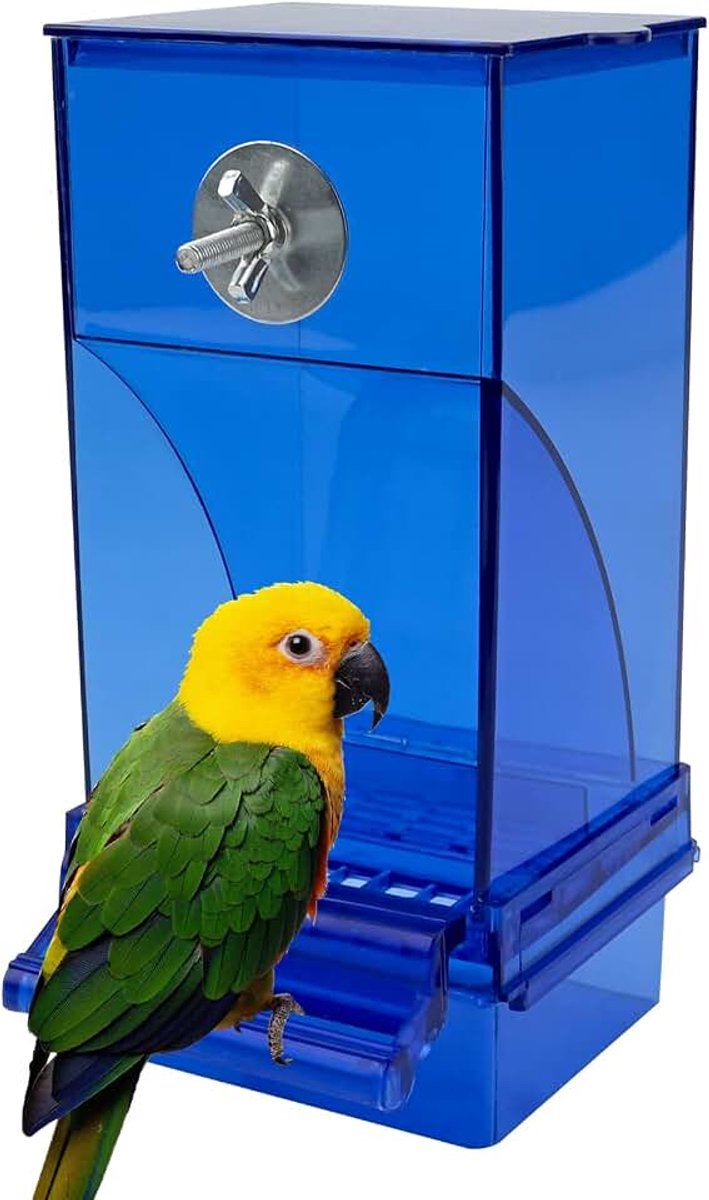 Vogelvoederautomaat Geen rommel Vogelvoederbak Acryl Vogelkooi Feeder Opknoping Zaad Voedsel Container Baars Kooi Accessoires voor Kleine Medium Grasparkiet Kanarie Valkparkiet Eenvoudig
