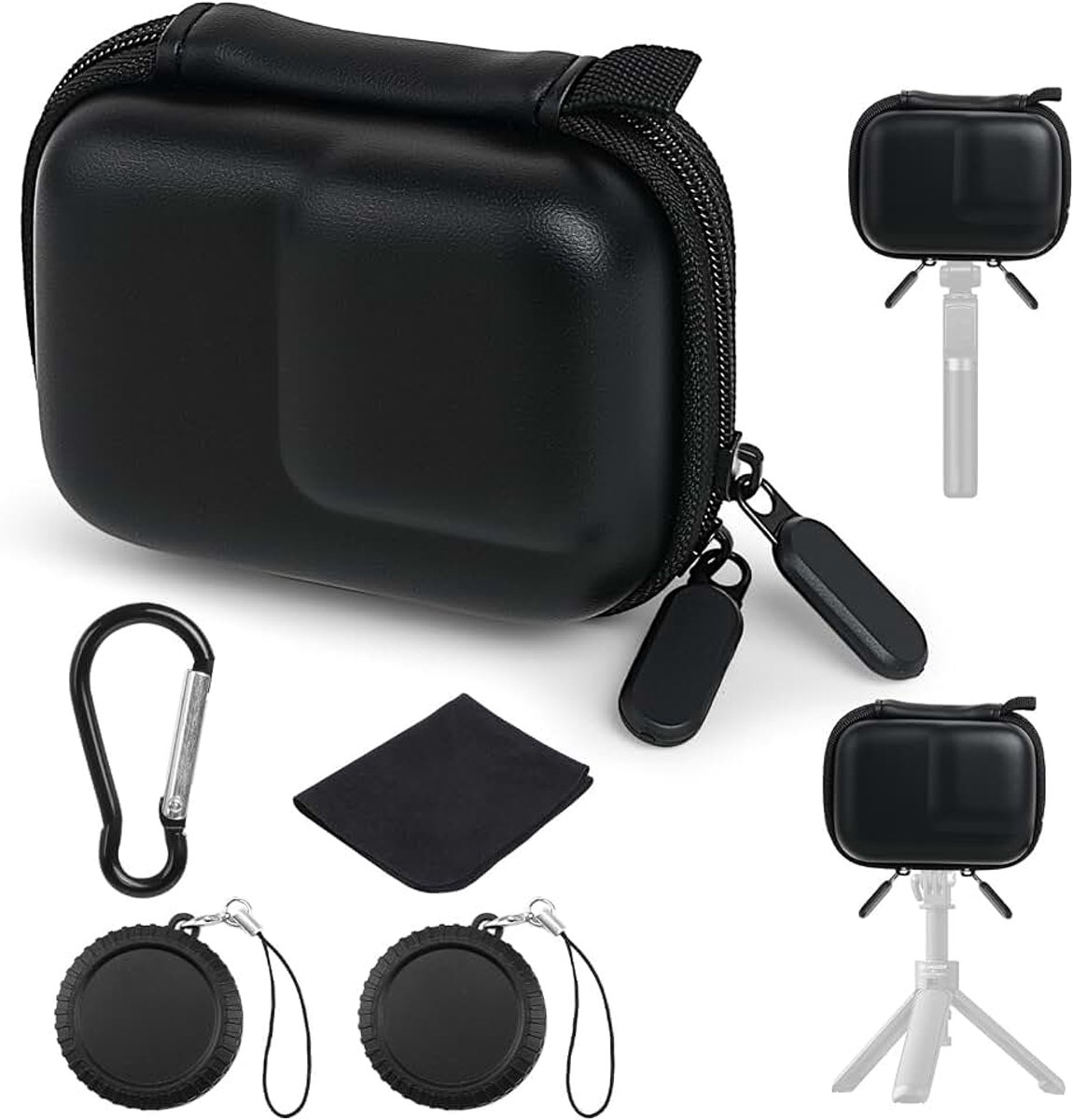 Mini-tas voor DJI OSMO Action 6, zwarte beschermtas, klein | PU harde draagtas met 2 lensdoppen en 1 karabijnhaak, compatibel met DJI OSMO Action 5 Pro/4/3 en GoPro Hero 13/12