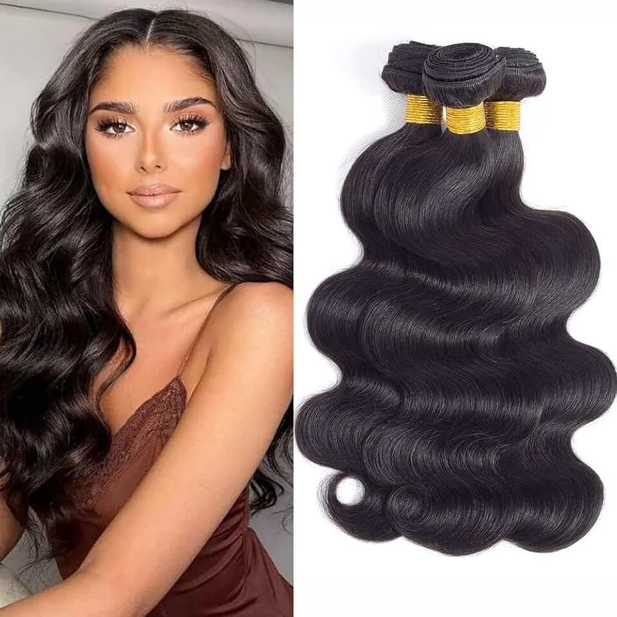 Braziliaanse Body Wave-bundels van klasse 8A Virgin Hair 3 bundels 100% onbewerkt maagdelijk Braziliaans menselijk haar geweven haarextensies natuur zwarte kleur (14 16 18 inch)