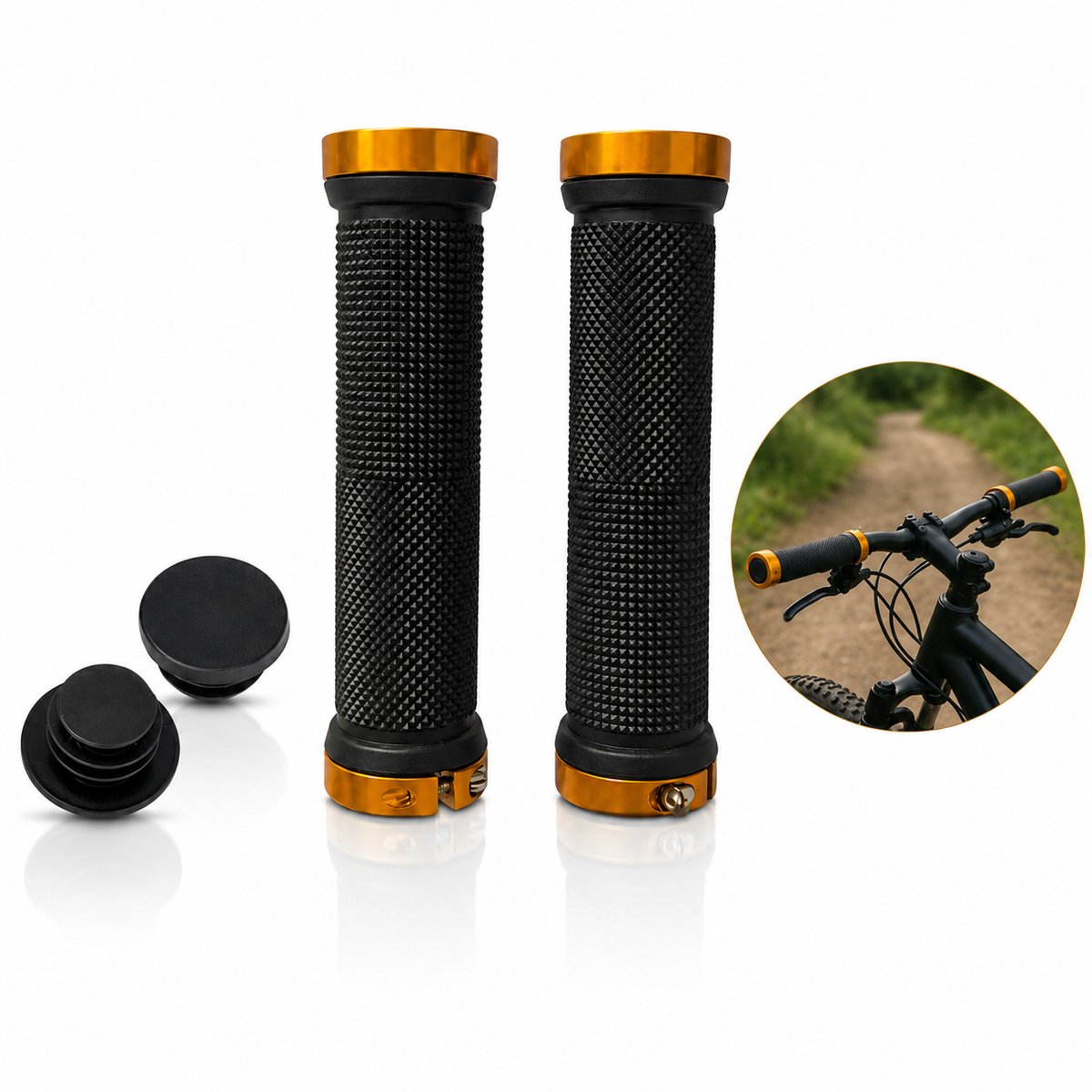 Luxamore Velogrip Fietshandvatten - Oranje - Lock-On Handvatten - Universeel - Fiets – Mountainbike – E-bike – Extra Grip – Antislip – Handig te Monteren – Duurzaam – Fiets Grips – Stuur Handvatten