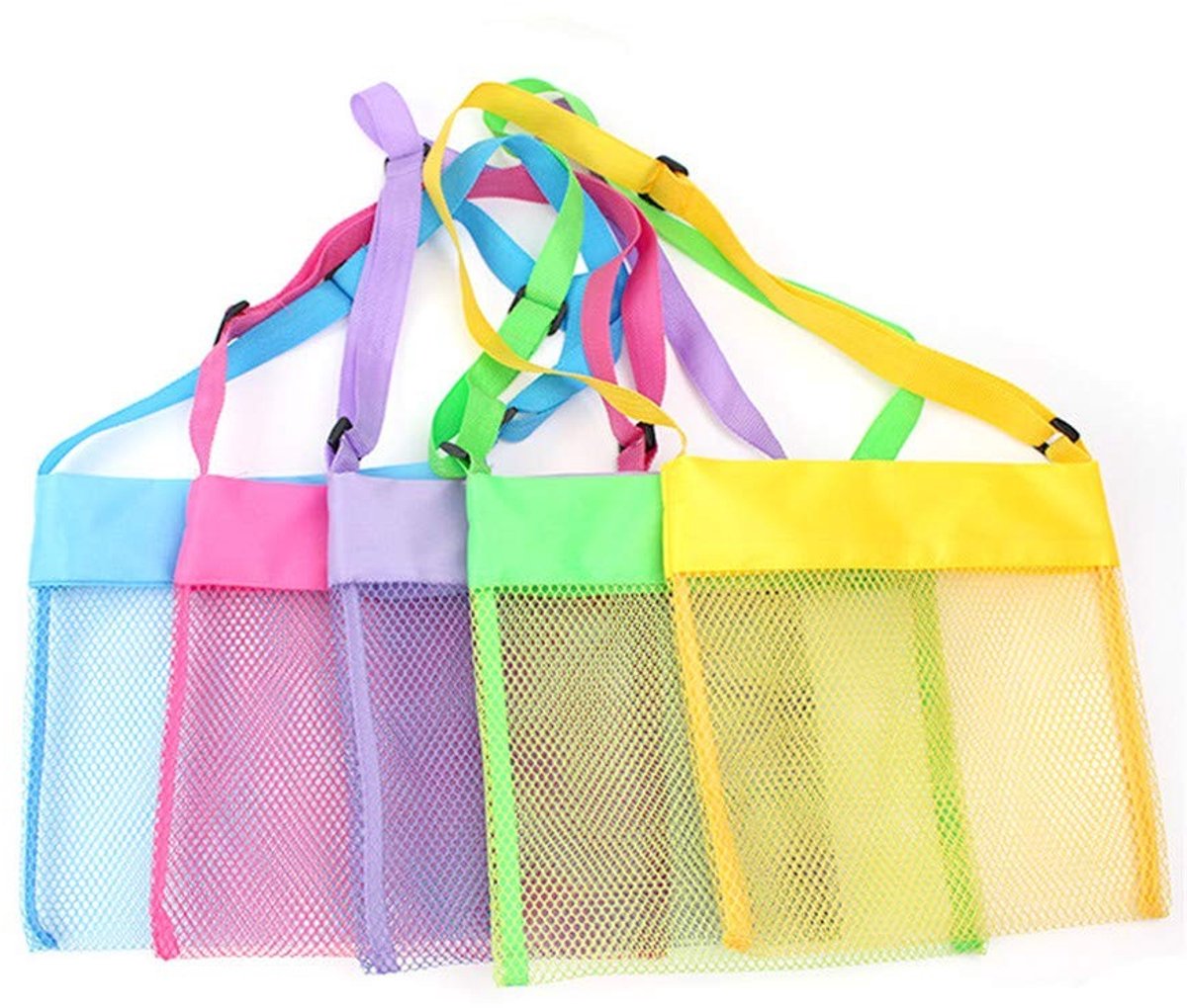 Dailygoods- Strandtas XXL Ademend - Strandtas met Rits - Rieten Strandtas - Speelgoedtas - Verstelbare Draagriemen - Lichtgewicht Nylon Gaas