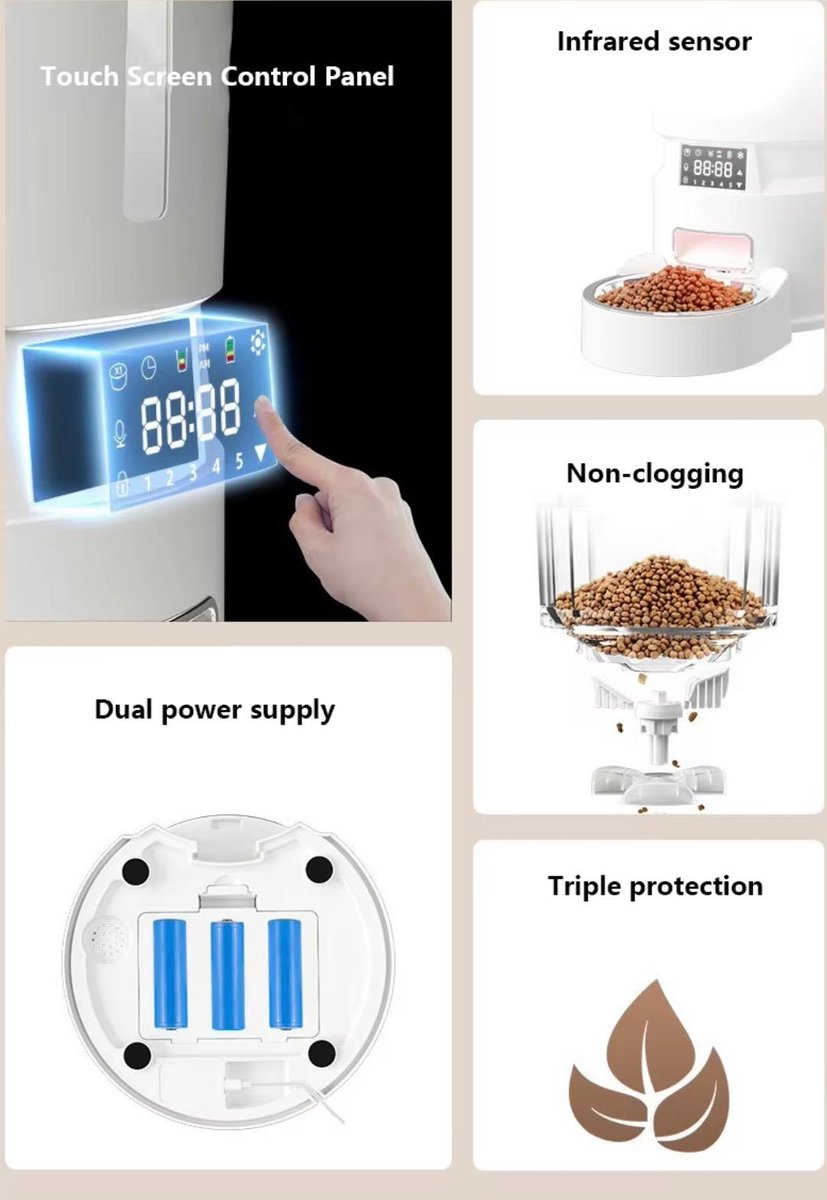 JdH Handel Automatische Voerbak Kat 4 Liter met Touchscreen - afbeelding 2