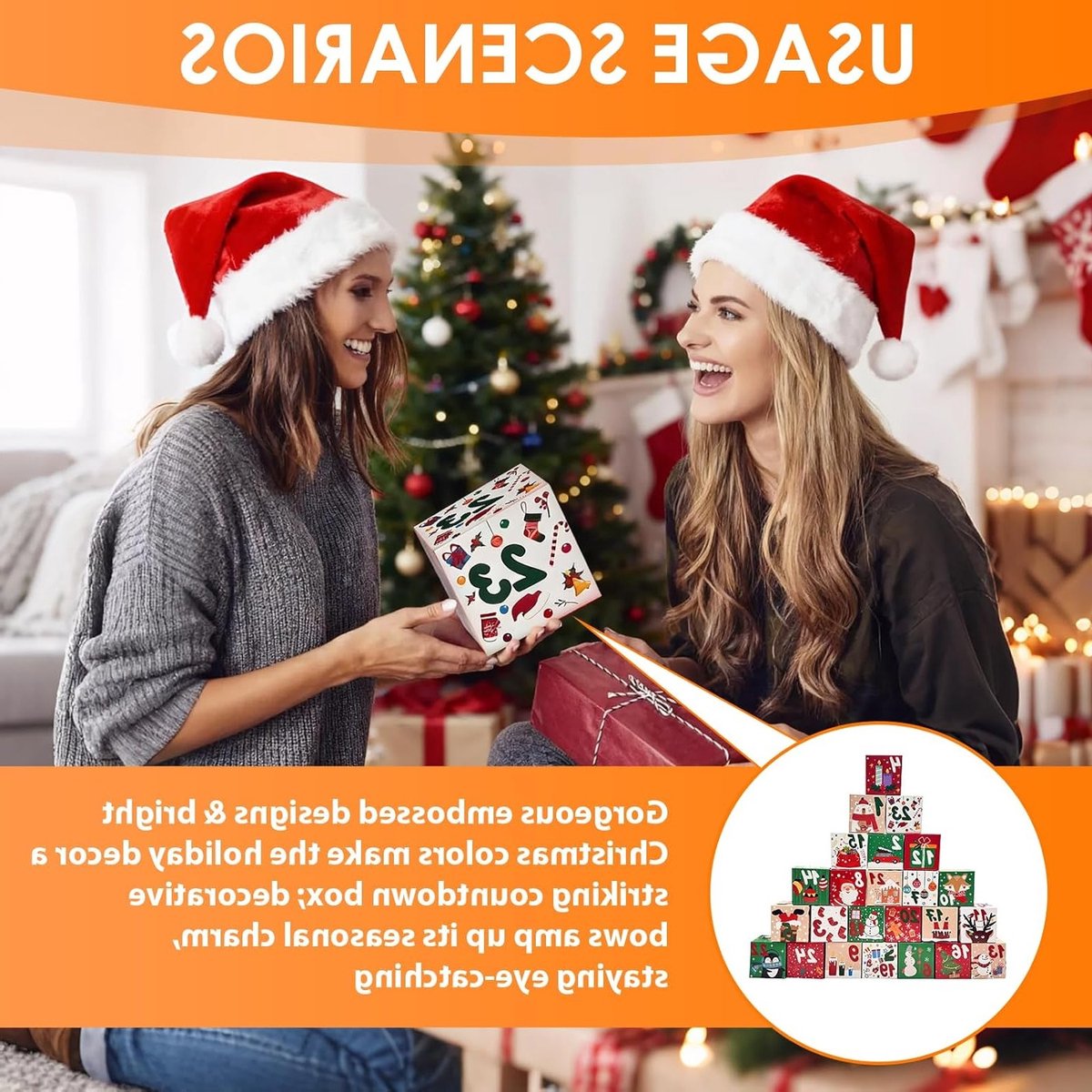 Vulbare adventskalender met 24 dozen in feestelijke kerstmotieven, ideaal voor kleine cadeaus, chocolade en verrassingen tijdens de adventsperiode – foto 3