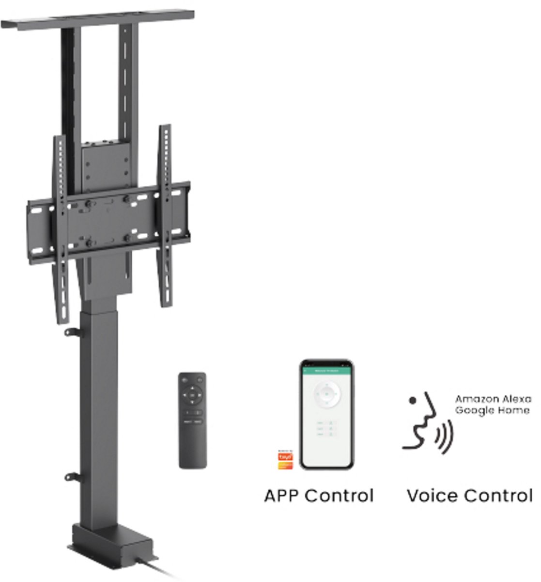 TV standaard elektrisch verstelbaar met afstandsbediening en APP - tv lift gemotoriseerde inbouw tv standaard in kast - 32 tot 55 inch - kijkhoogte 64 cm tot 138 cm
