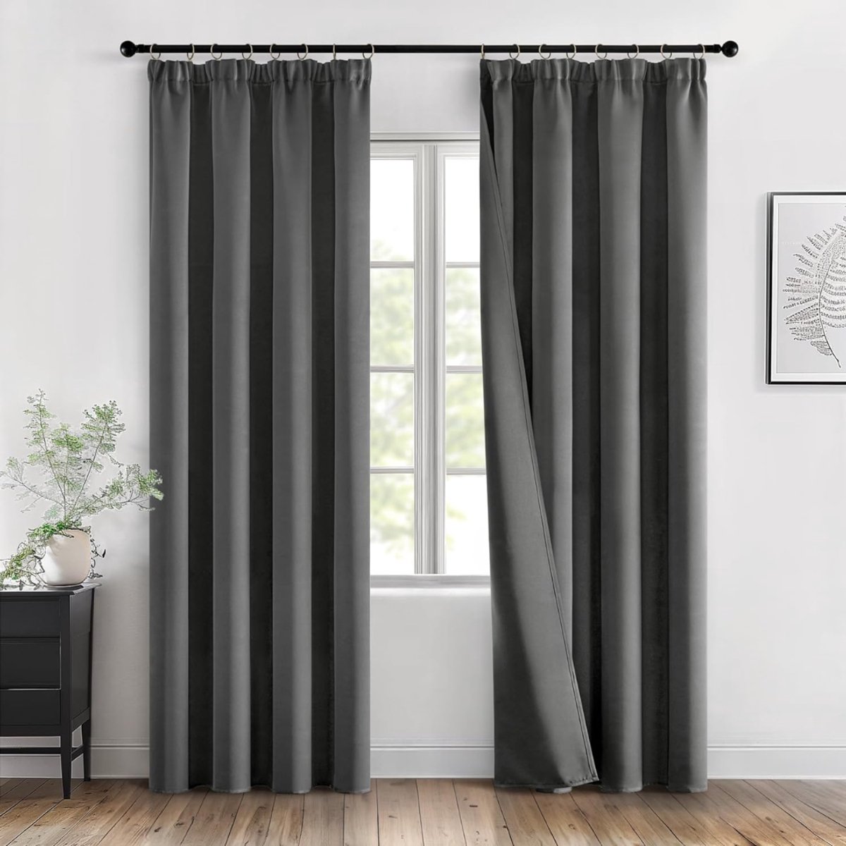 SNJY® Gordijnen Kant en Klaar met Haakjes - Vitrage Kant en Klaar met Haakjes - Gordijnen Verduisterend met Haakjes - 245 x 140 cm (H x B) - 2 Stuks - Grijs
