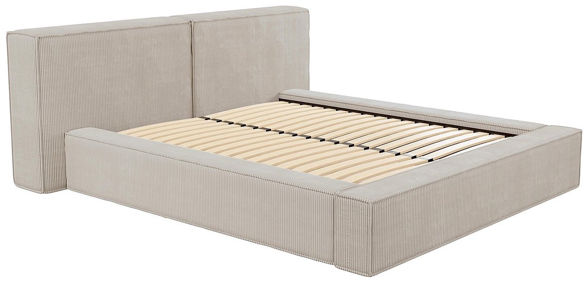 Vente-unique Bed met opbergruimte fluweel beige 160 x 200 cm