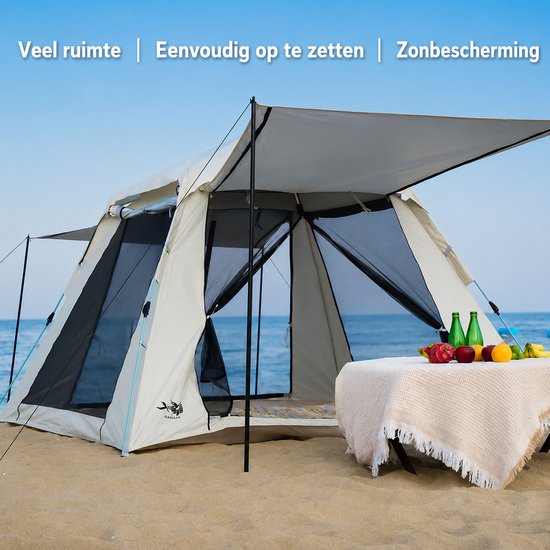 Lifero Camping Tent - Automatisch Pop-up Tent - Easy-up - Kampeertent 3 Persoons - Kampeer Tent - 230x230x160cm - Beige/Grijs van Lifero Camping Tent — afbeelding 5