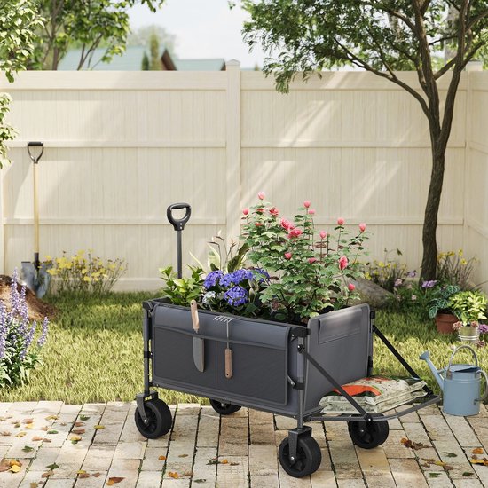 RosaBloom opvouwbare bolderkar - Bolderwagen - Tuinwagen - Transportkar - Uitbreidbare achterklep - 200L - 90x52x102 cm - Grijs — afbeelding 5