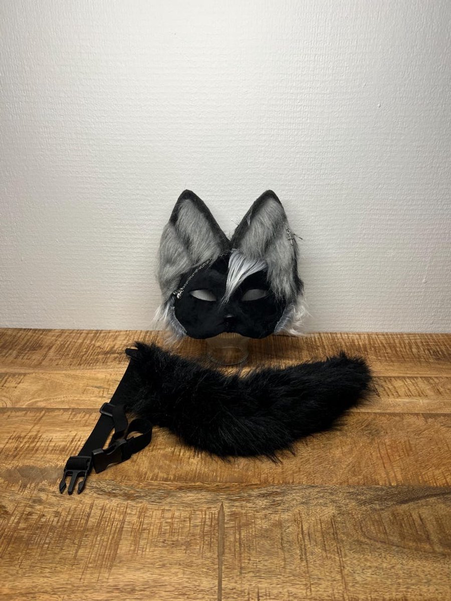 Therian Mask Zwart | Handgemaakt Therian Masker | Kattenmasker | Furry Cosplay Masker | Dierenmasker
