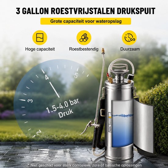 Sello! drukspuit - onkruid - verstelbare sproeikop - handsproeier - draagriem - flexibele slang - veiligheidsventiel - rvs - 10L — afbeelding 4