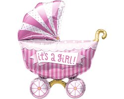 folieballon XXL It's a Girl Buggy Helium Foil Balloon - 40 inch - Kinderwagen Ballon Baby Shower (Roze/Multicolor) van NorthStar