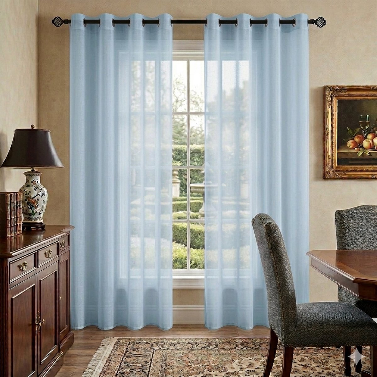 Maison Elara Transparante Vitrage met Ringen - Paneelgordijnen voor Slaapkamer en Woonkamer - 2 Panelen - 140x225 cm - Nijlblauw