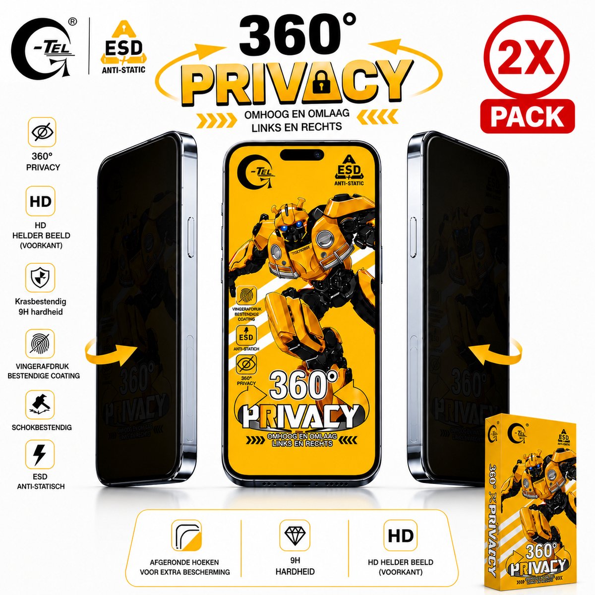 iPhone 17 Pro Privacy Screenprotector – Anti-Meekijk Gehard Glas – Maximale Privacy 360° – 2 Stuks