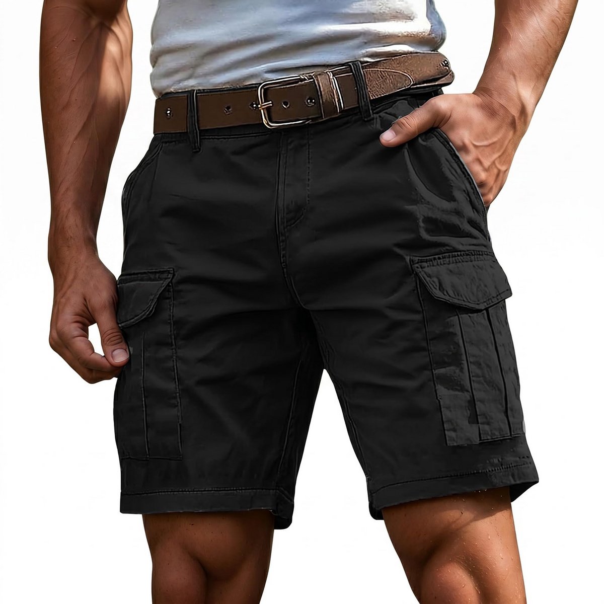Kraftverdia® Korte broek voor heren zomer katoen stretch cargo shorts met zakken outdoor casual werkbroek heren kort zonder riem -3XL Zwart