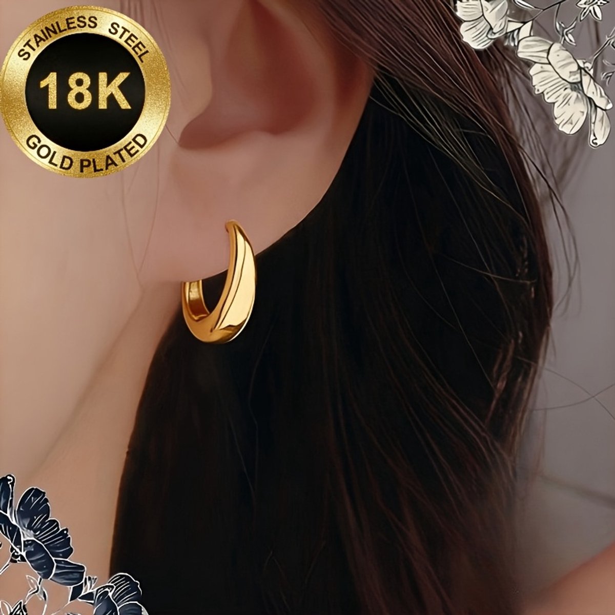 Sjika - 18K Gold Plated Oorbellen Dames – Gouden Oorbellen van Stainless Steel – Minimalistische Oorringen – Trendy Sieraden - Cadeau voor haar
