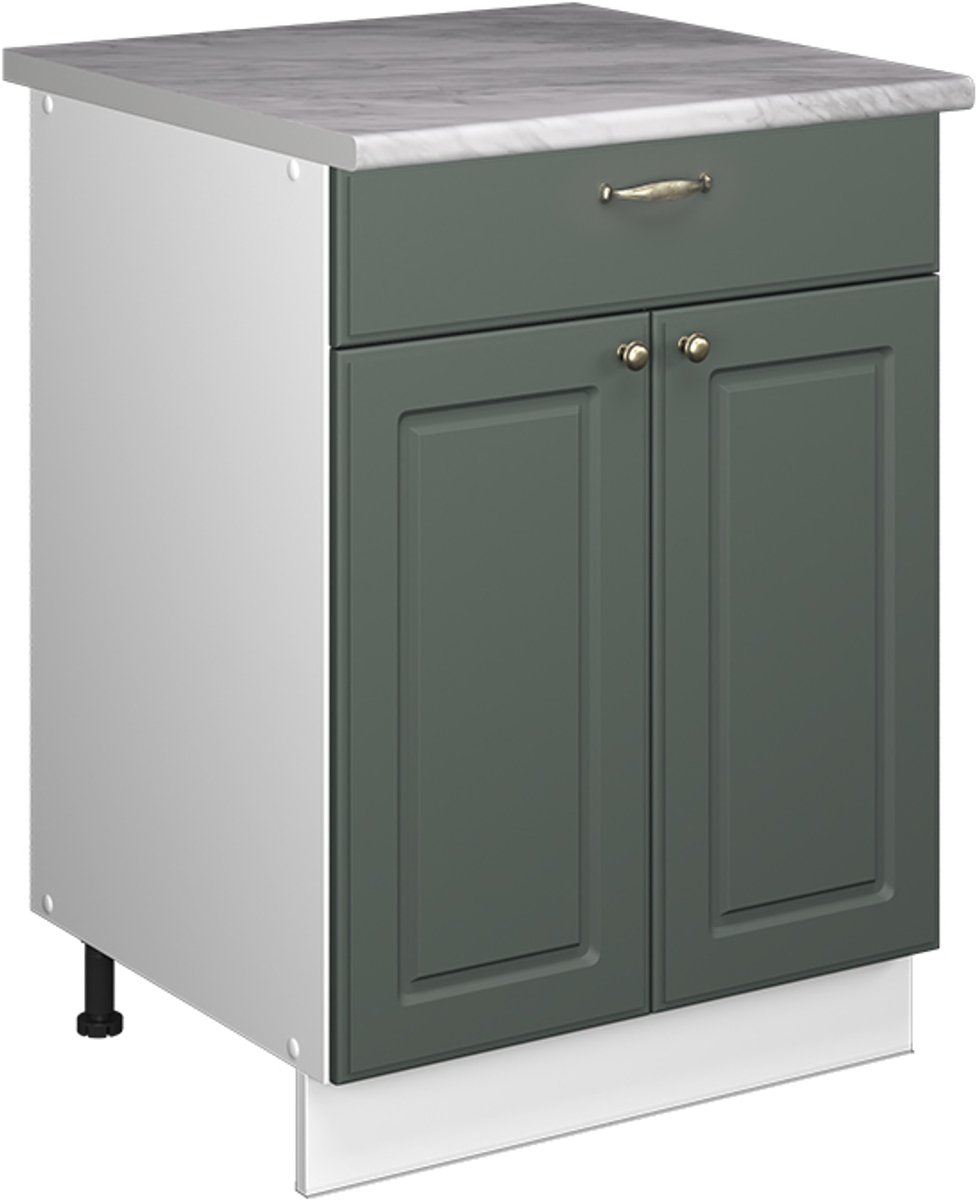 Vicco Onderkast voor spoelbak/kookplaat Fame-Line, Groen-Goud Landhuis/Wit, 60 cm met lade
