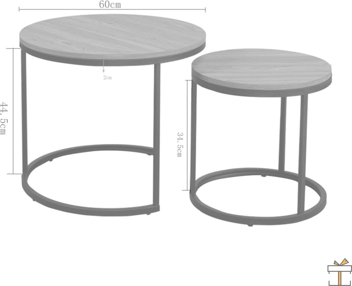 Salontafel 40cm Bruin - Set van 2, Rond en 60/40cm - Geschikt voor Eetkamer, Woonkamer en Kantoor
