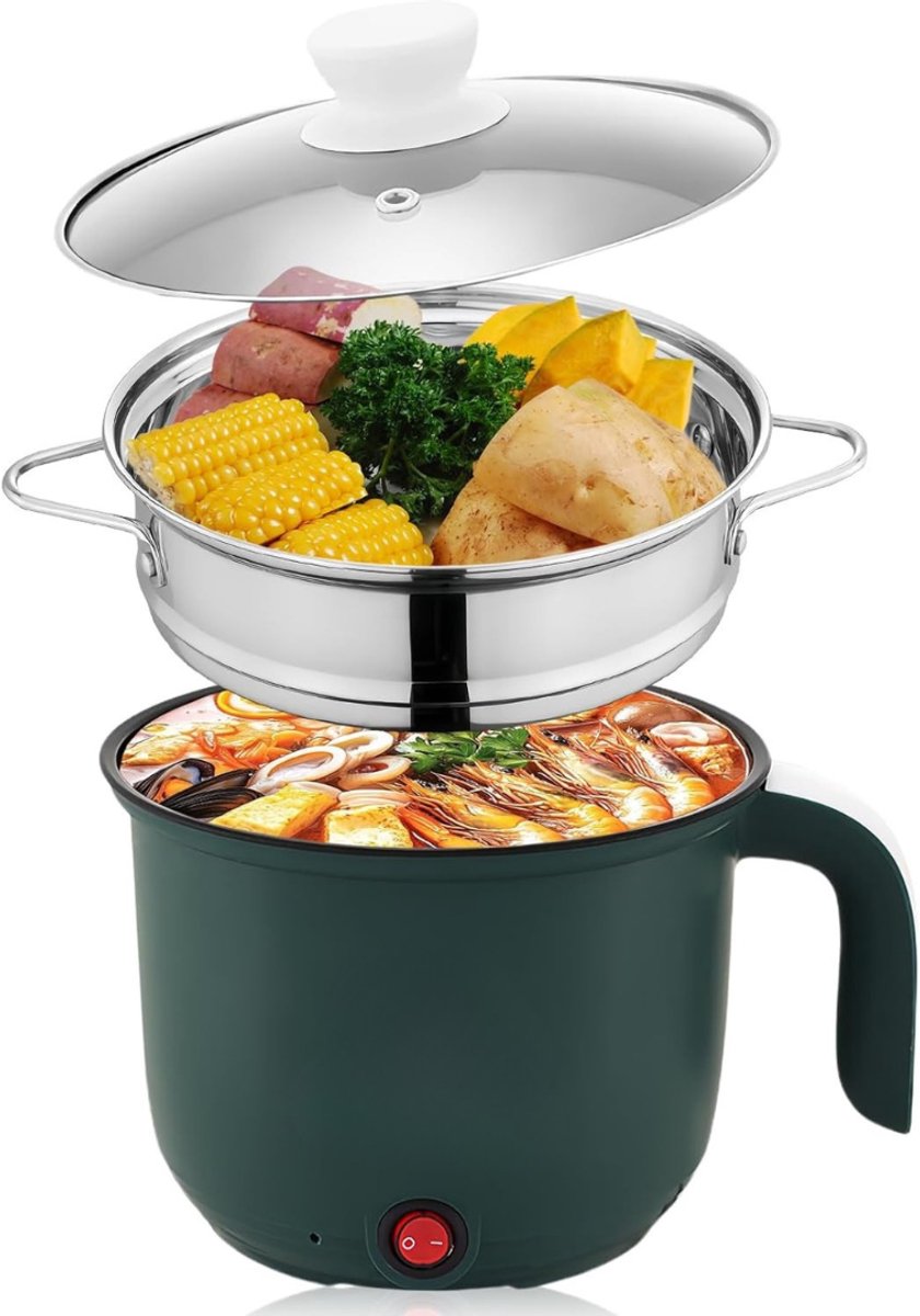 QORA® Hotpot Pan - Hot Pot Pan Chinees - Hot Pot Pan 2 Vaks - Donkergroen - 25cm x 18cm x 18cm