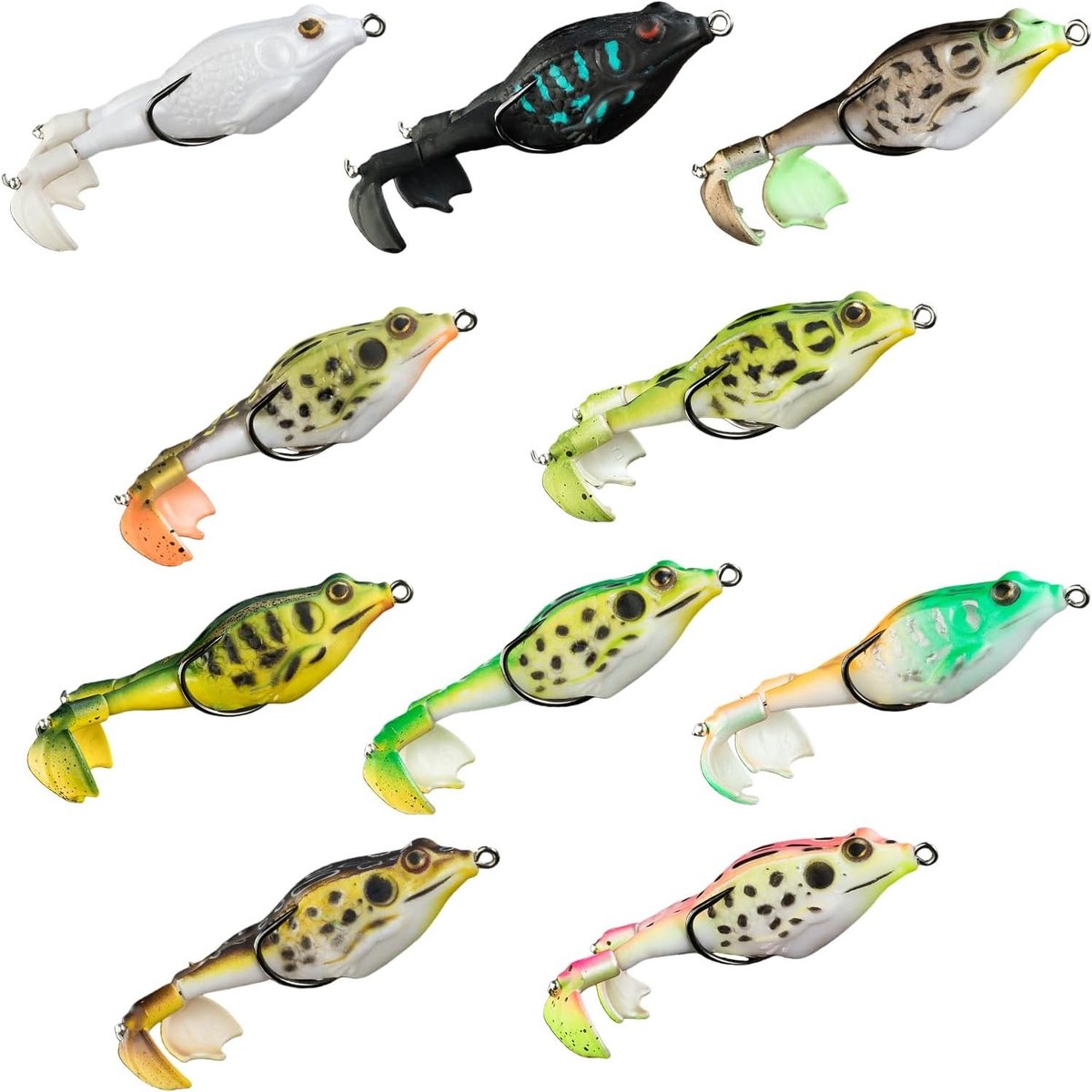 10 Stuks Dubbele Propeller Kikkers: Realistisch Design voor Snoek, Forel en Bas, 9 cm, 13 g, Siliconen Visaas voor Zoetwatervissen