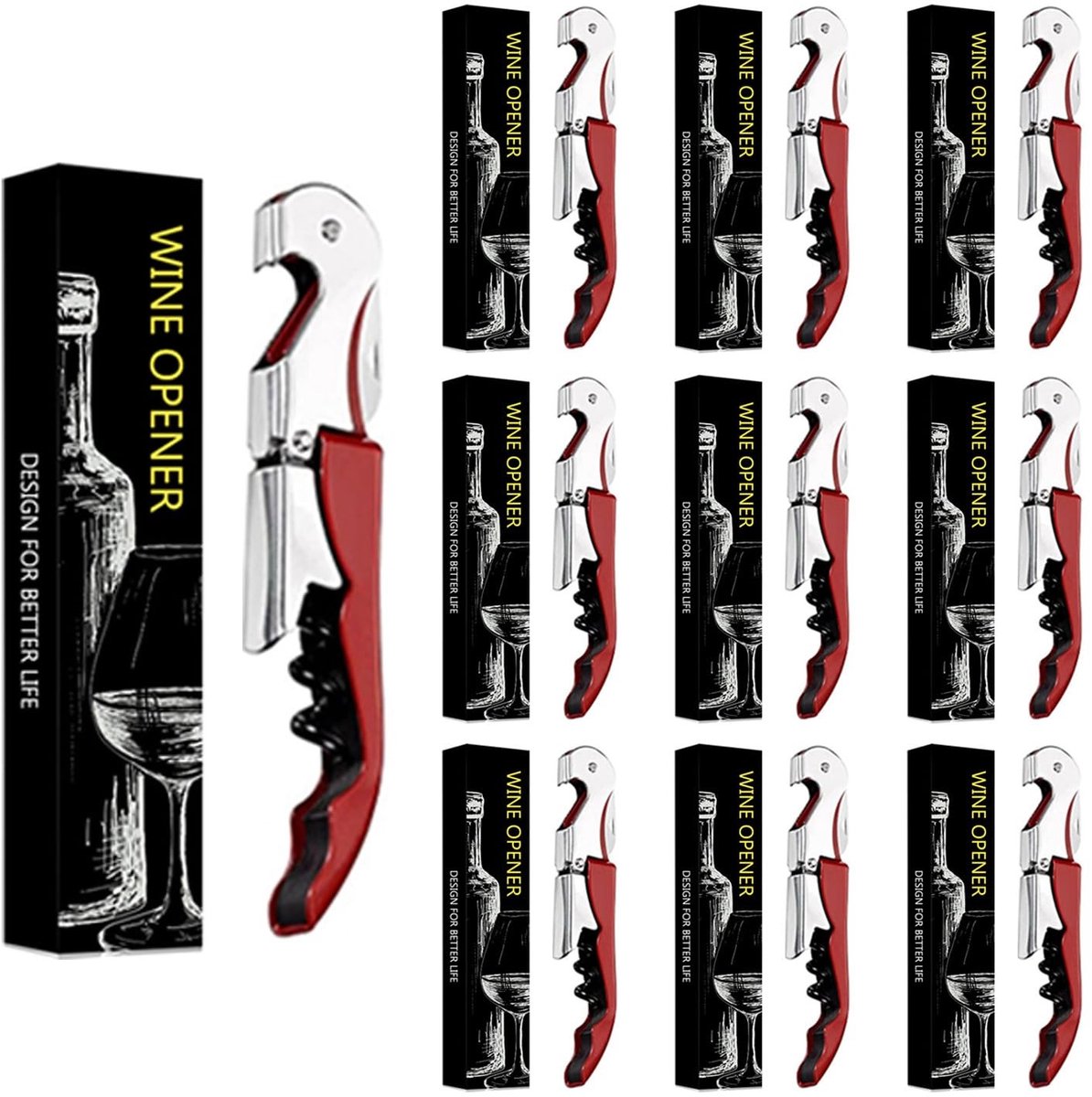 Dailygoods - Professionele Limonadier Kurkentrekker met Flesopener - Rood
