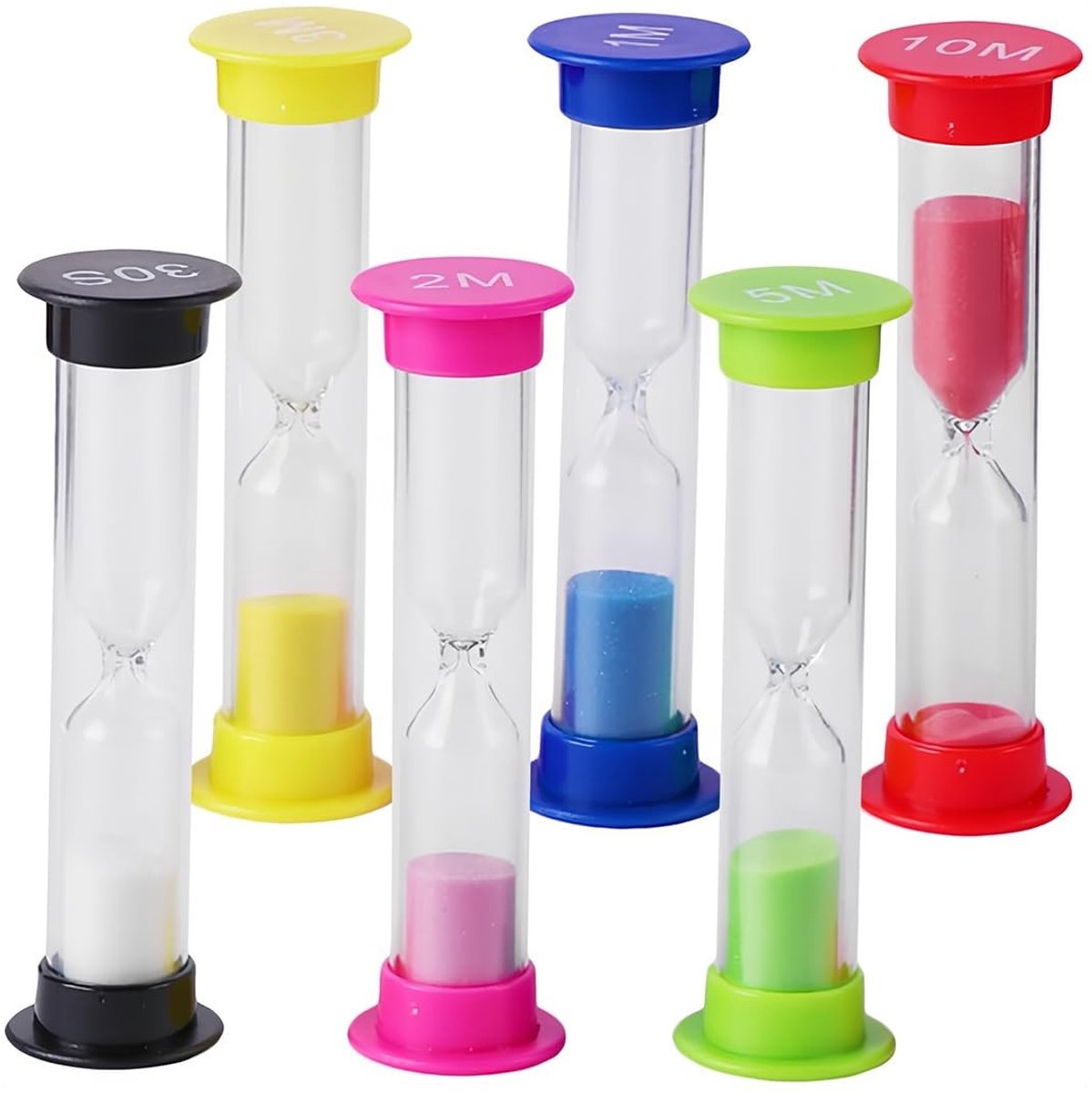 Dailygoods - Set van 6 Kleurrijke Zandlopers voor Kinderen - Tijdmeters voor Klaslokalen en Spellen