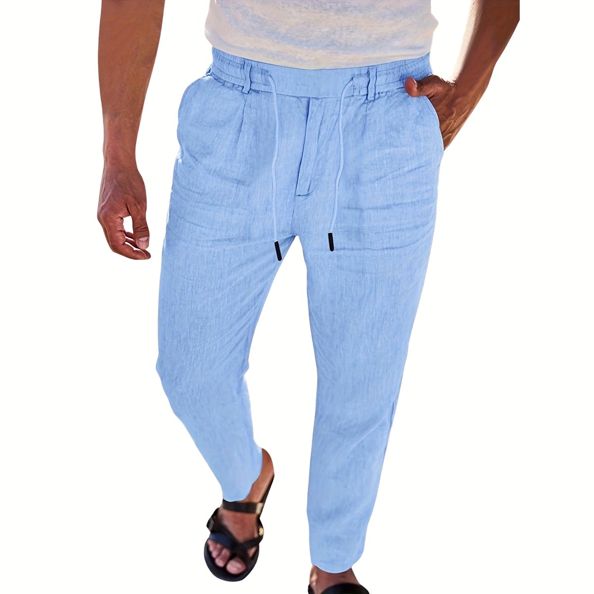 Currero Linnen Broek Heren - Zomerbroek - Volwassenen - Lange Broek - Pantalon - Strandbroek - Zomer - Ibiza Stijl - Lichtblauw XXXL