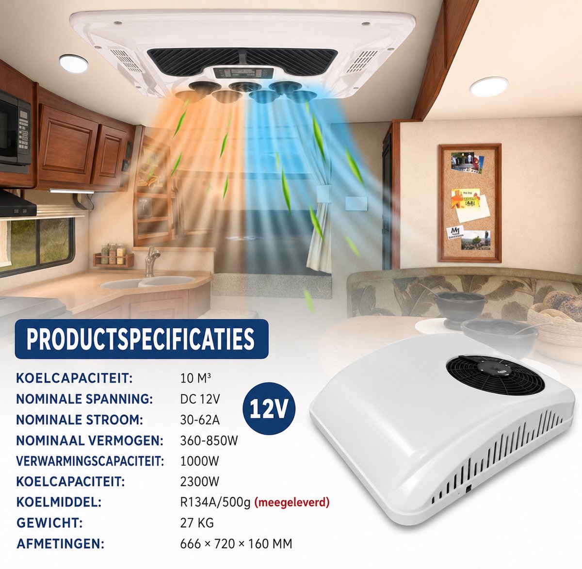 Lifero Airconditioning - Caravan Airco - Dak Airco's Kamperen - 2300W Airconditioner camper, RV, Vrachtwagen - Dakmodel Ventilator — afbeelding 5