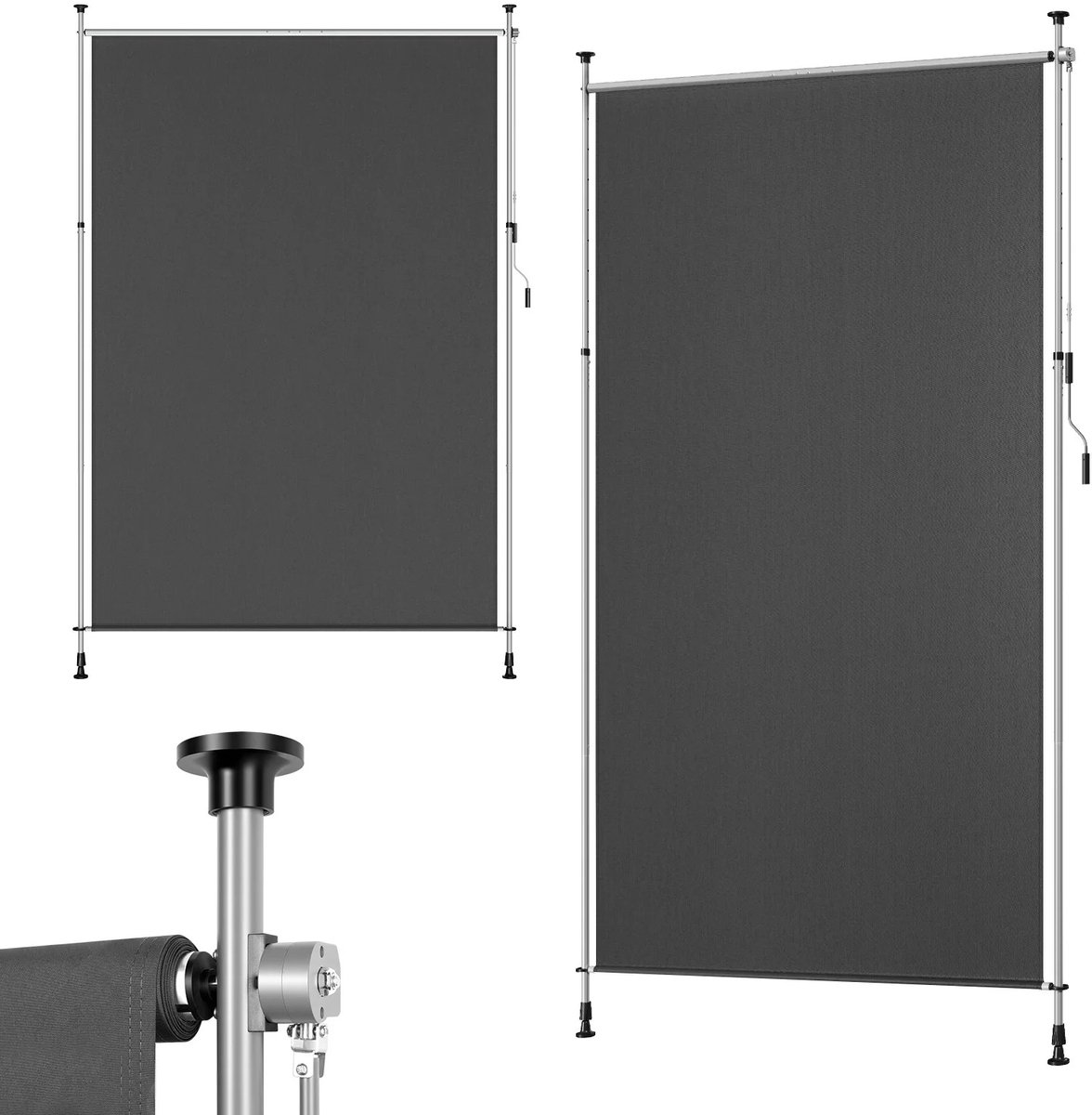 RosaBloom verticale Zonwering - 150 cm breed - Uitschuifbaar balkonscherm in hoogte verstelbaar (220-310 cm) - Weerbestendig Privacyscherm & Zijluifel - Grijs