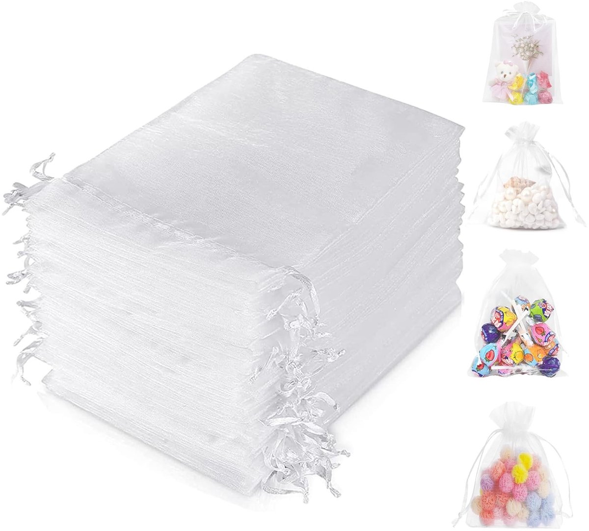 Dailygoods - Witte Organza Geschenkzakjes 100 stuks 10x15cm voor Bruiloft en Feest