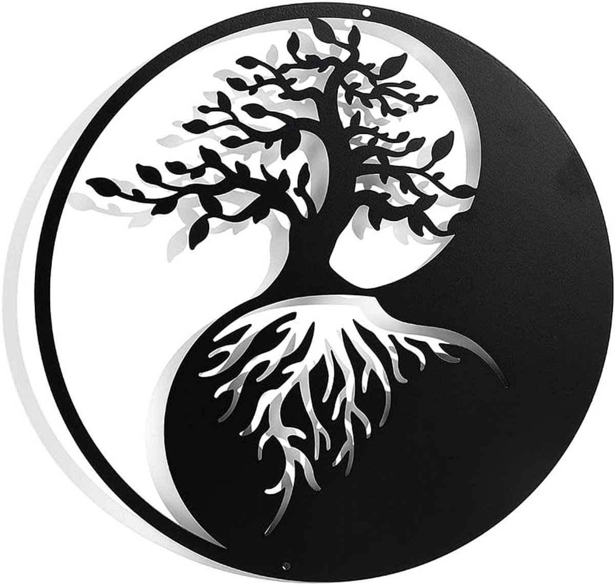 Boom des Levens Metaal Wanddecoratie, 30cm Yin Yang Wandkunst Zwart voor Slaapkamer, Woonkamer en Tuin, Unieke Silhouet Decoratie voor Thuis en Kantoor