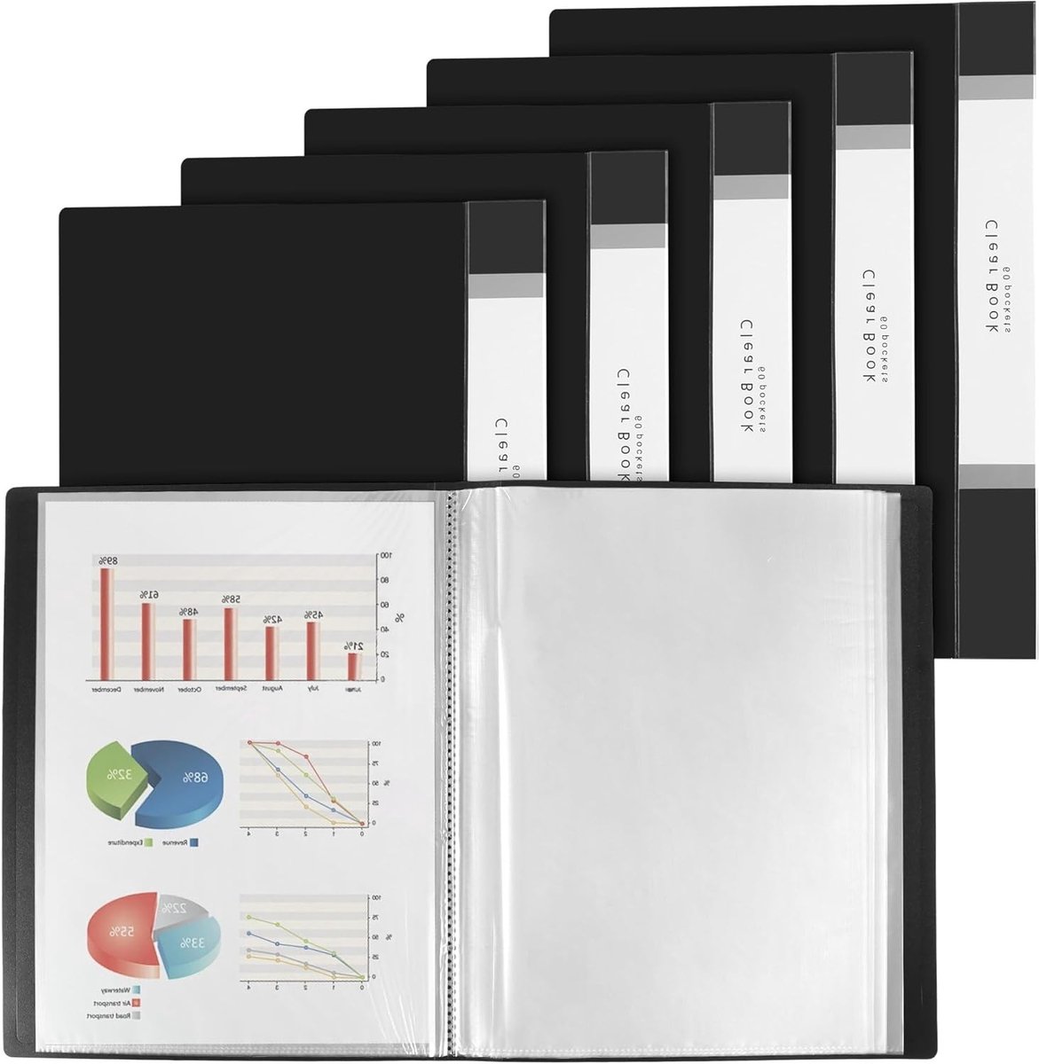 6 Stuks A4-displaymappen met 60 Plastic Hoezen, Robuuste Presentatiemap voor Kunstportfolio en Documentorganisatie (Zwart)