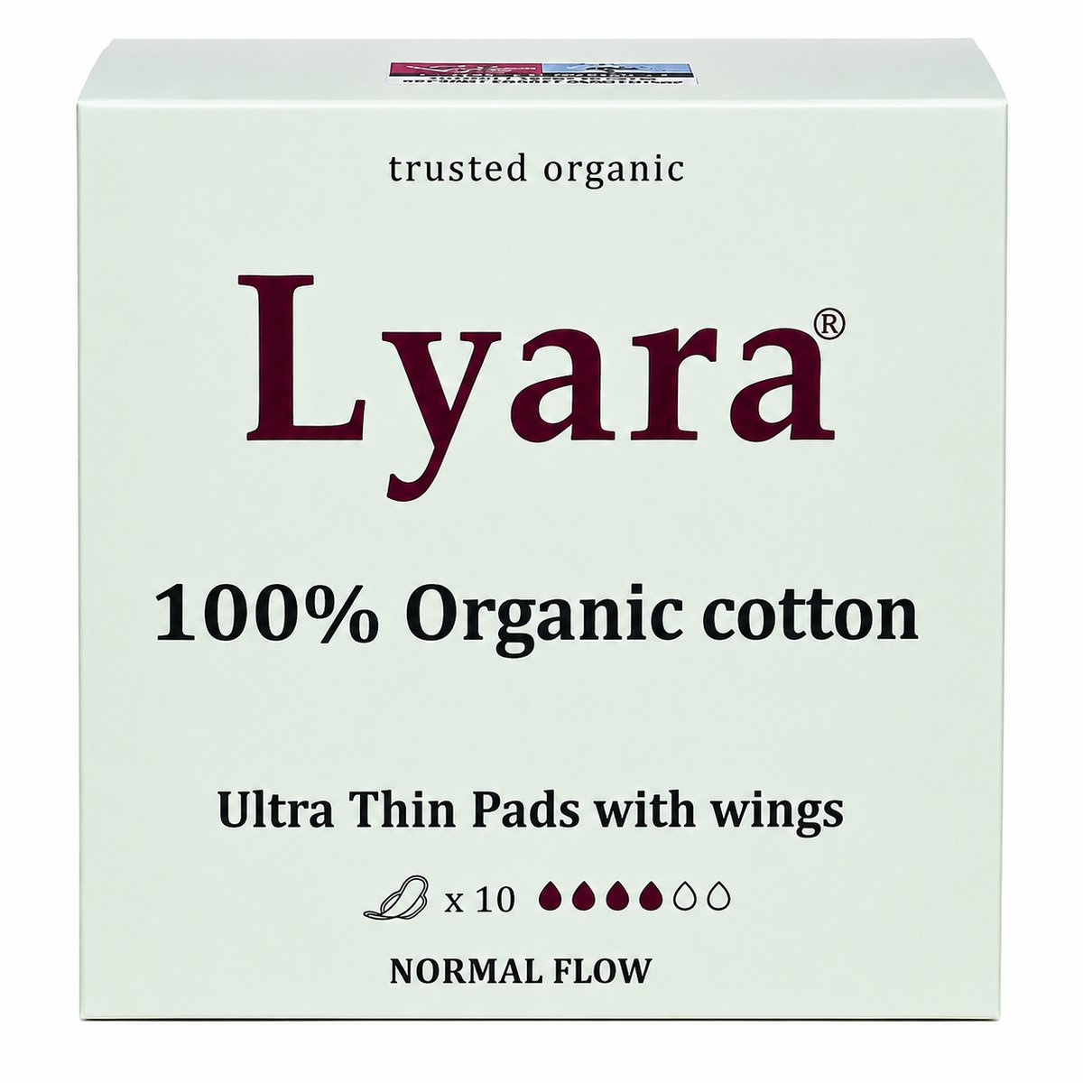 Lyara Biologisch Maandverband 100% Katoen – Ultra Dun met Vleugels – Normale Flow – 10 Stuks