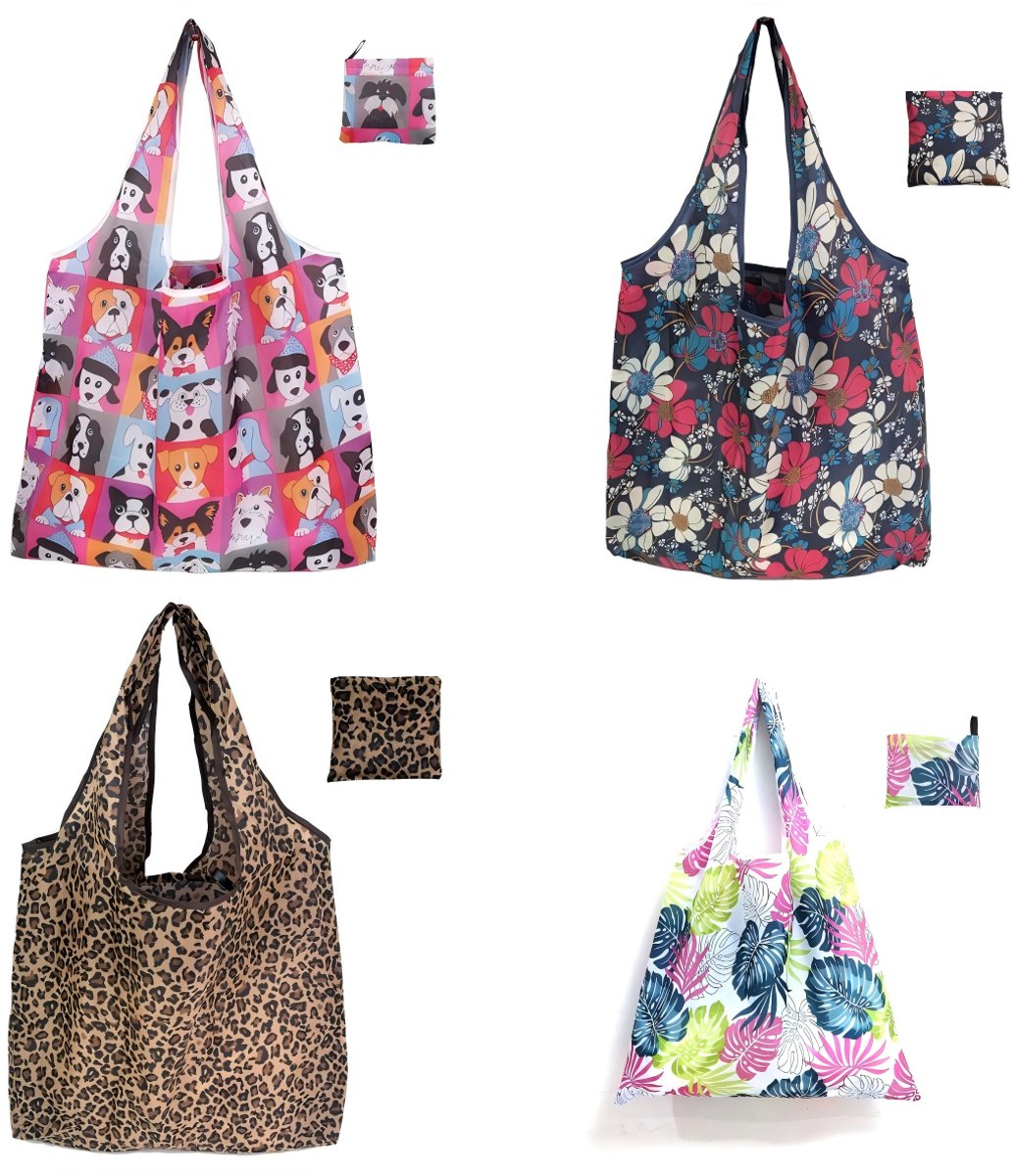Set van 4 – Opvouwbare boodschappentassen – 46 x 60 cm – Grote opvouwbare boodschappentassen – Herbruikbaar – Geschikt voor boodschappen, reizen en dagelijks gebruik – Set 1