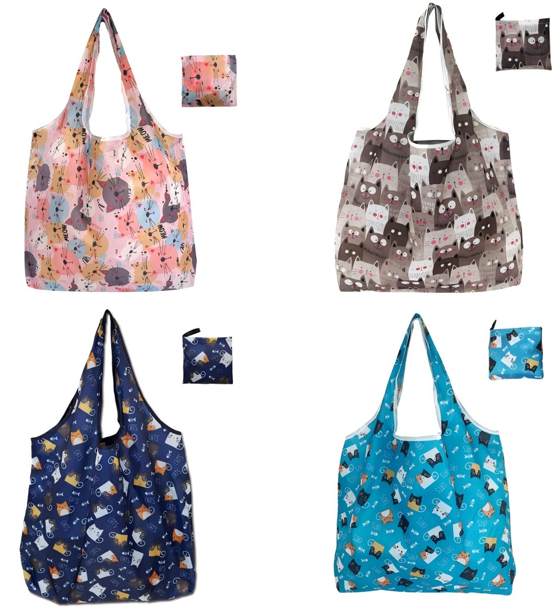 Set van 4 – Opvouwbare boodschappentassen – 46 x 60 cm – Grote opvouwbare boodschappentassen – Herbruikbaar – Geschikt voor boodschappen, reizen en dagelijks gebruik – Set 2