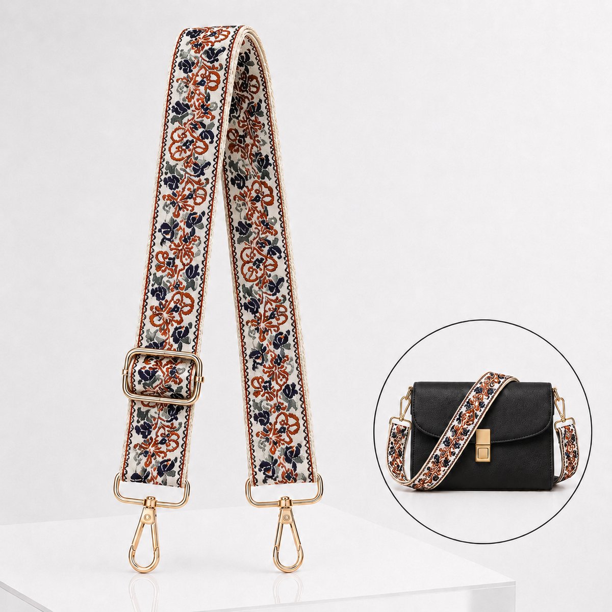Luxamore® Verstelbare Tassenriem – Brede Schouderband voor Tas – Bag Strap Bloemenpatroon – Universele Tasriem met Goudkleurige Gespen