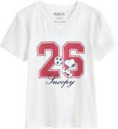 Next - Dames - Officieel Snoopy T-shirt met V-hals en witte voetbalafbeelding - Wit