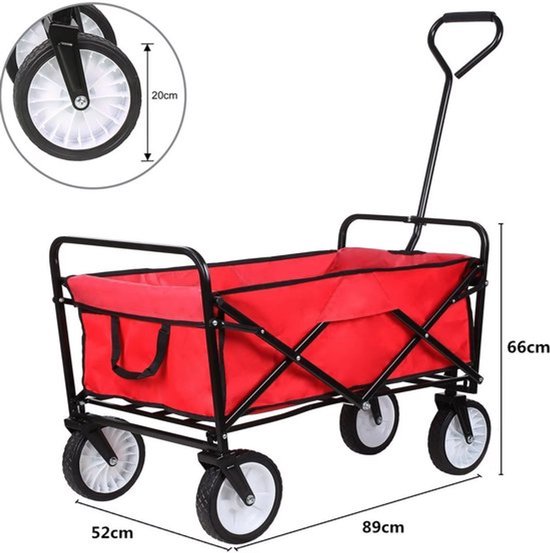 Bolderkar 115 kg Rood - Opvouwbaar, Strandwagen en Met duwstang met Opvouwbaar tuinwagen - Voor Buitengebruik van Bolderkar — afbeelding 2