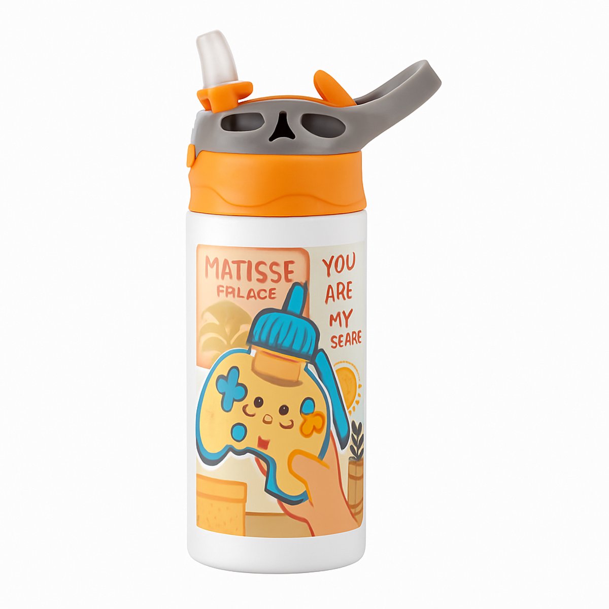 Zachte Pastel 'il_1140xN.8155609628_rr02' Drinkfles – Charmante Drinkfles voor Liefhebbers van Rustige Kleuren - Waterfles voor kinderen (wit/oranje)