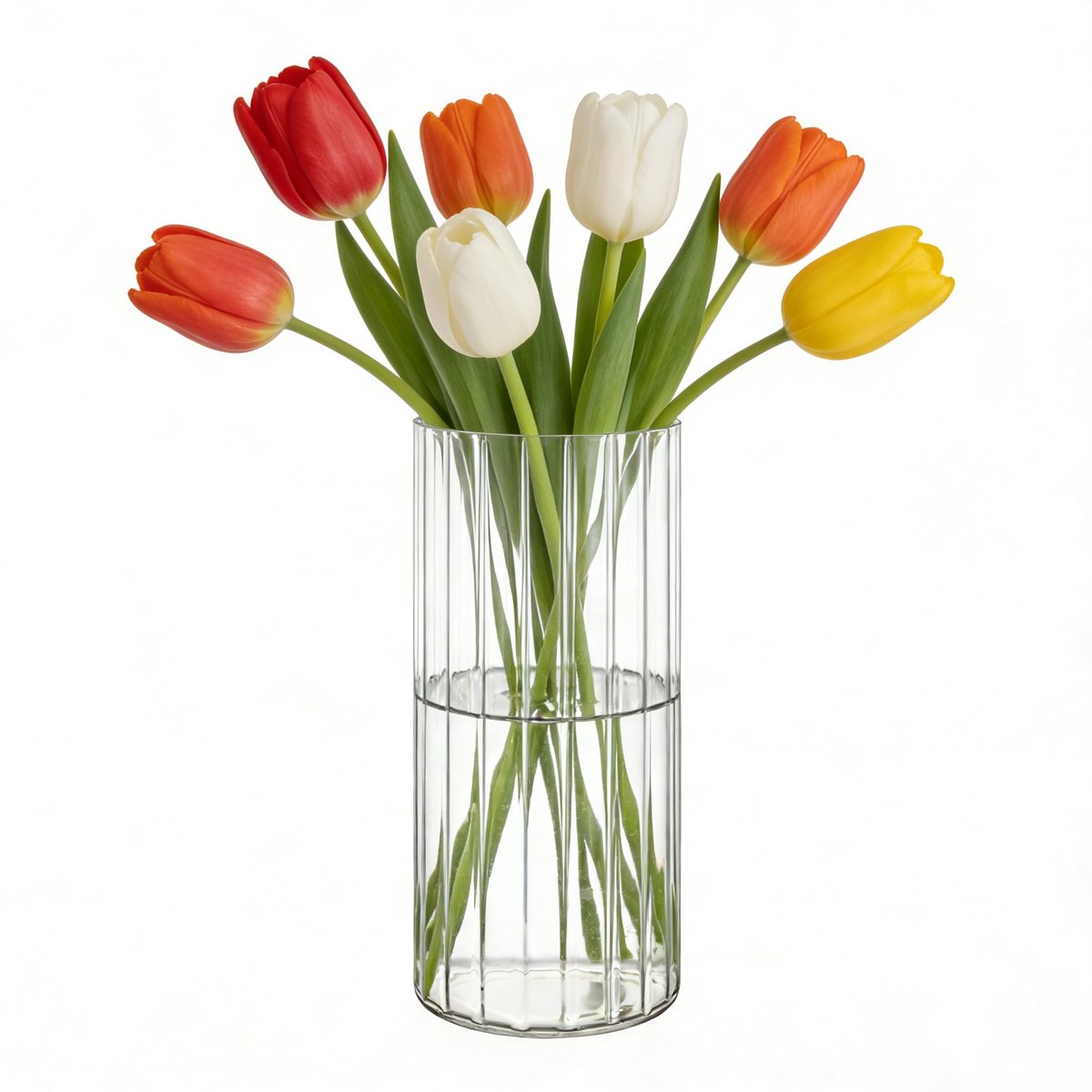 Vaas - Breekbestendige Lichtgewicht Cilindrische Bloemenvaas met Ribbels, Landelijke Stijl - Voor Plank, Schouw, Tafel - 12 x 30 cm