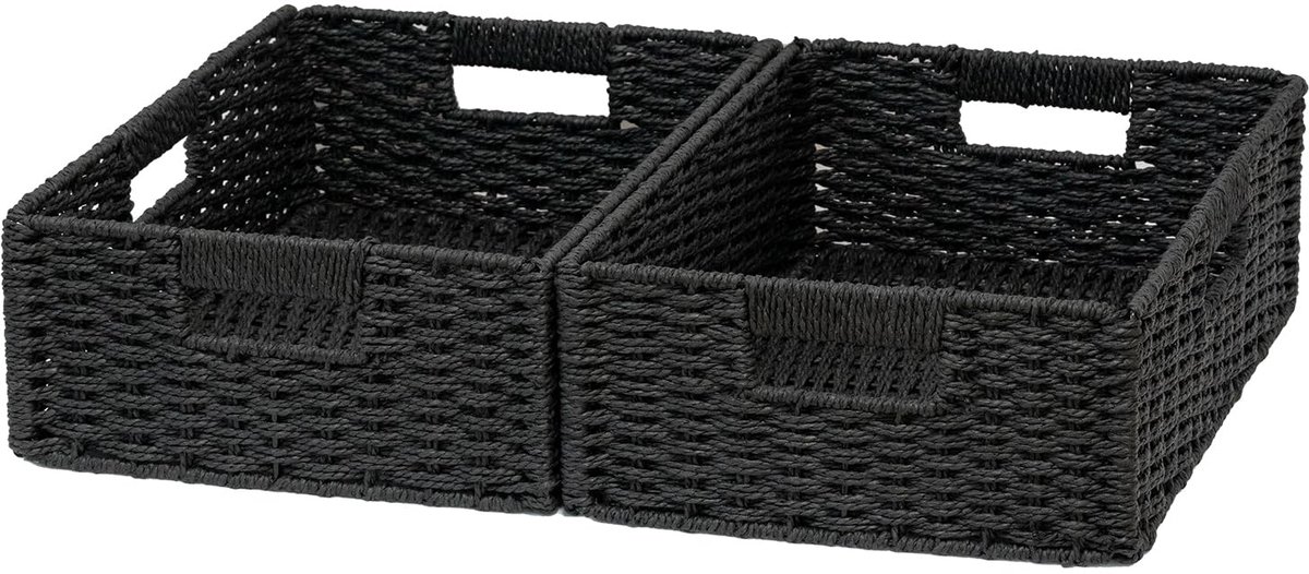 opbergmanden, natuurlijke ingrediënten, opvouwbare papieren touwmanden voor het organiseren, stevige manden met handgrepen, kast- en plankorganizers, opvouwbare manden voor kleding (zwart