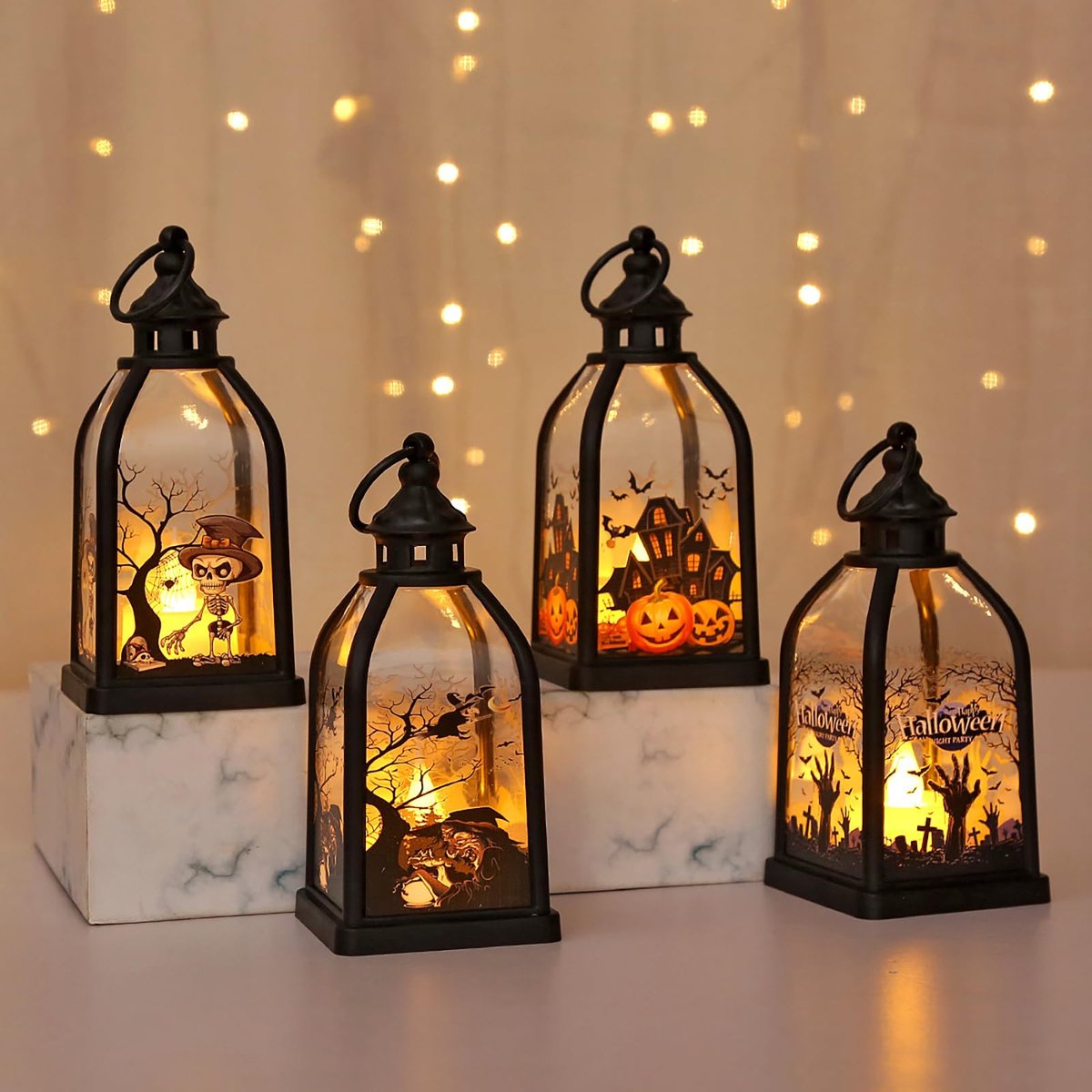 Halloween-lantaarn, pompoenlantaarn, heksengeest Halloween-decoratie voor binnen en buiten, op batterijen werkende Halloween-geestlantaarn (C4)