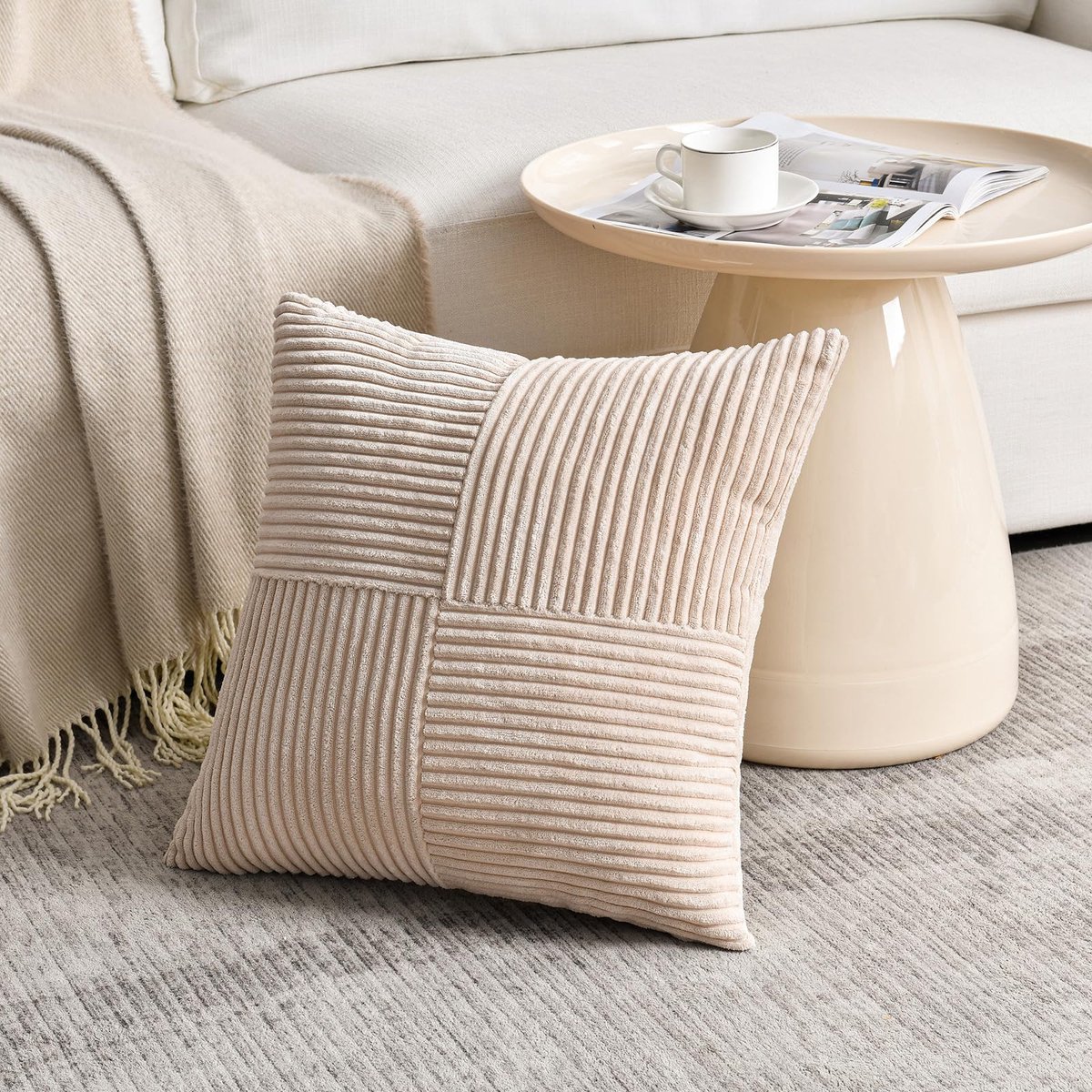 Decoratieve Corduroy Kussensloop 40x40 cm - Zacht Beige Sierkussenhoes voor Bank en Woonkamer