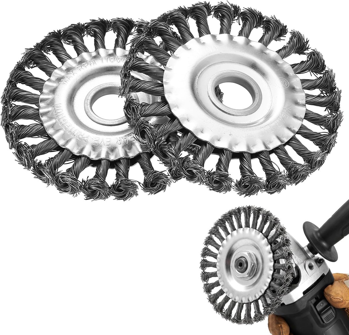 Set van 2 metalen borstels voor haakse slijpers en handschuurmachines, ronde borstels voor boren, 125 mm x 22 mm stalen borstel, metalen borstel voor haakse slijpers