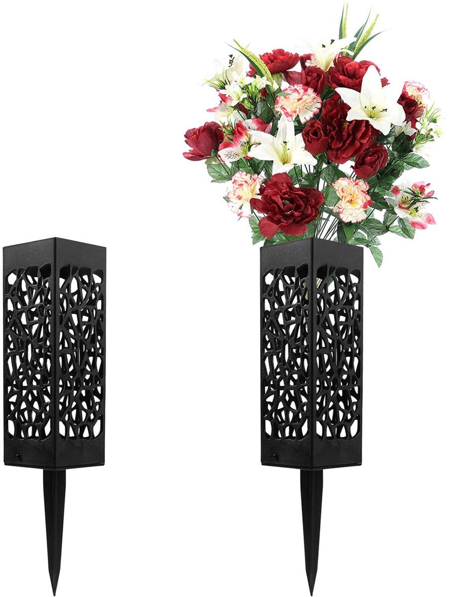Begraafplaats Vazen - Graf Bloemenhouders - Bloemen Presenteren - Met Grondpen - 2 Stuks - Zwart