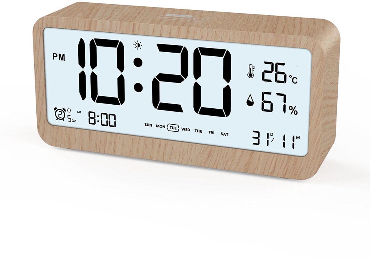 VHV-Slimme Digitale Wekker met Nachtlamp - Digitale Klok met Temperatuur en Vochtigheidsweergave - Dubbel Alarm Wekker met Snooze-functie - Gebruiksvriendelijk
