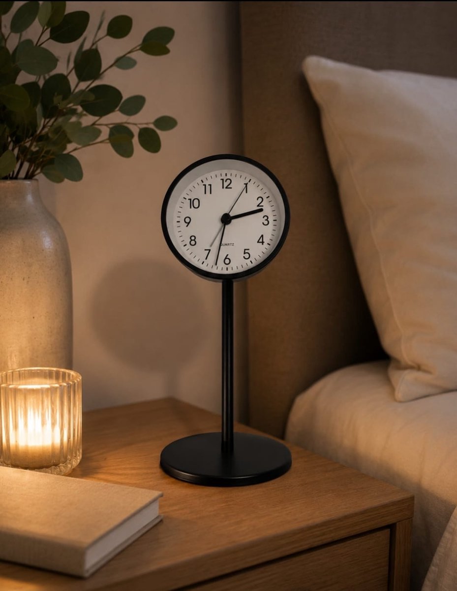 Moderne Tafel Klok - Zwart Metaal - Wekker - Verlichting - 8x4x21cm
